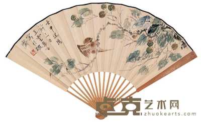 王云 1932年作 花鸟 成扇 19×52cm